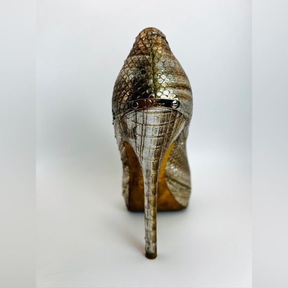 Christian Dior Platinum Snake Skin Peep-toe Heels 36 - Picture 4 of 15